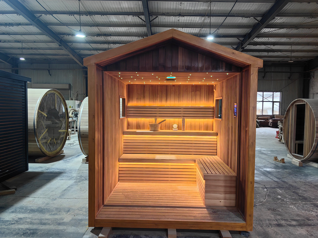 The Best Sauna for 4 - 6 People: Outdoor Triangular - peaked Modern - style Dry - steam Family Sauna