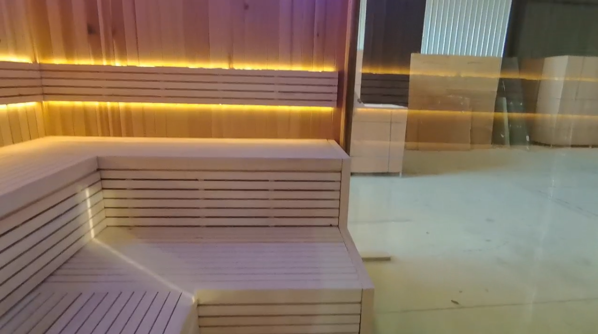 Long integrated wet-dry sauna with independent shower area, complete electric temperature control heating system, personalized layout customization for homestays and clubs, suitable for indoor and courtyard installation