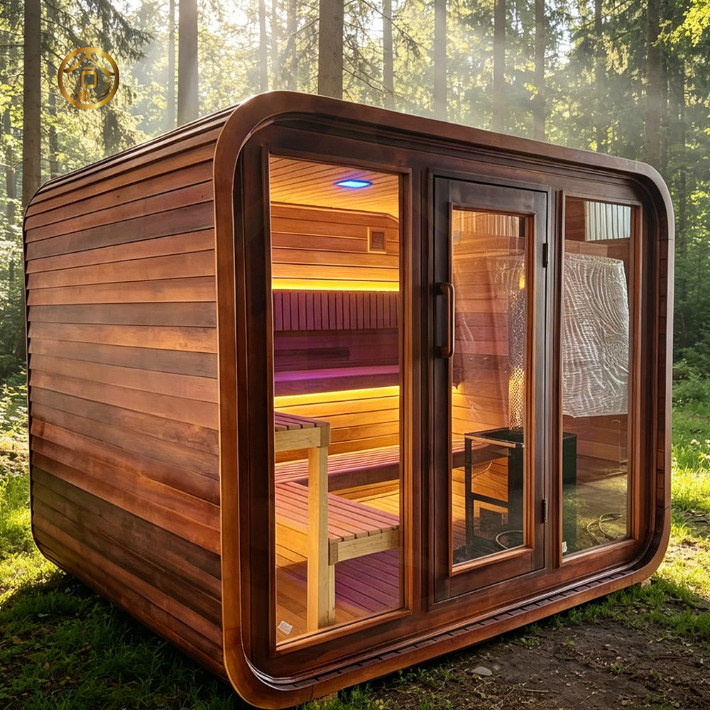 A sturdy and durable home steam sauna that can accommodate 3 to 4 people. It is an outdoor, healthy and leisure - oriented traditional steam modern square - shaped sauna made of outdoor red cedar wood.