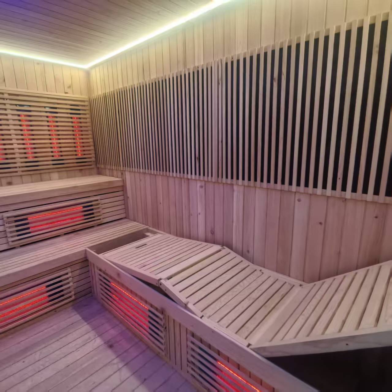 Square and integrated infrared - heating sauna room. It uses carbon - fiber far - infrared heating and can be customized for commercial use in villas and homestays with personalized features.