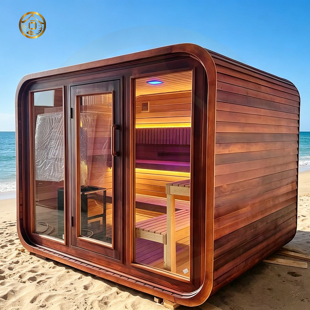 A sturdy and durable home steam sauna that can accommodate 3 to 4 people. It is an outdoor, healthy and leisure - oriented traditional steam modern square - shaped sauna made of outdoor red cedar wood.