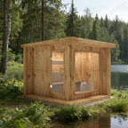 Best - selling product: A modern square - shaped traditional dry - type infrared Finnish square sauna room for 2 - 4 people. It is an outdoor sauna room made of cedar wood.