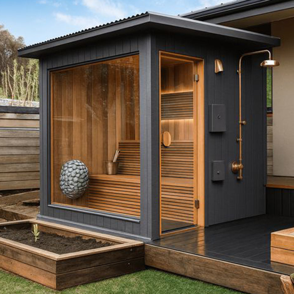 Outdoor - specific square sauna room, equipped with an electric furnace. It is suitable for post - exercise recovery and for the elderly. It is a full - spectrum sauna room.