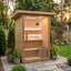 A luxurious steam sauna for family and business use. It's a traditional indoor sauna for 2 people made of hemlock wood.