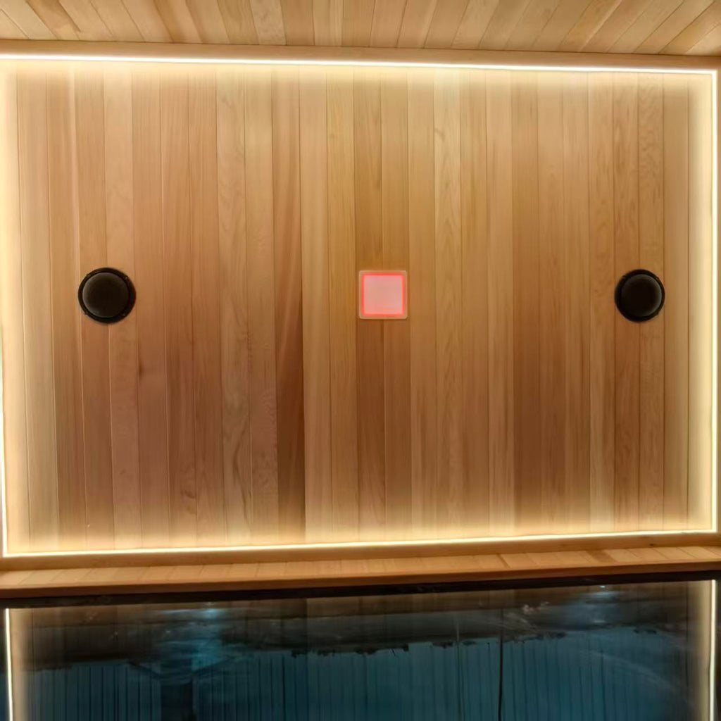 Multi - room zoned electric - furnace dry - steaming sauna house, equipped with an independent shower area and storage space. It can be custom - made for large - scale integration in courtyards and clubs as required.