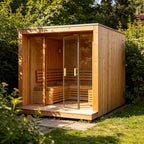 The best - selling outdoor square - shaped sauna. It is made of solid wood, suitable for family use. It's a large - sized outdoor square - shaped wooden sauna.