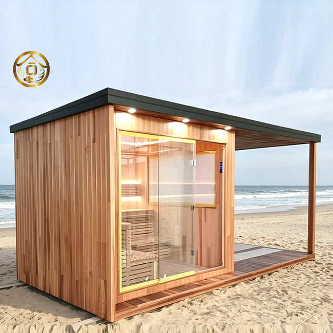 An outdoor electric - heated sauna for 4 - 6 people, featuring a solid - wood square design, is suitable for use in gyms and villas. Hover Image