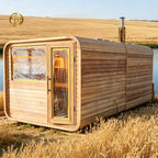 Customizable luxury square - shaped sauna. It is made of beech and red cedar, can accommodate 4 people, and is suitable for outdoor use.