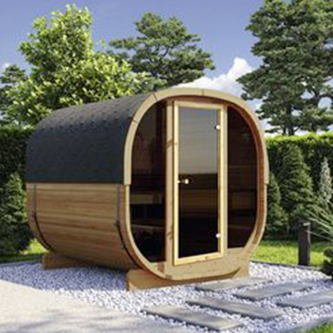 Canadian fir solid - wood sauna room. Outdoor cube - shaped sauna room, suitable for 3 - 4 people, equipped with a control panel. Hover Image