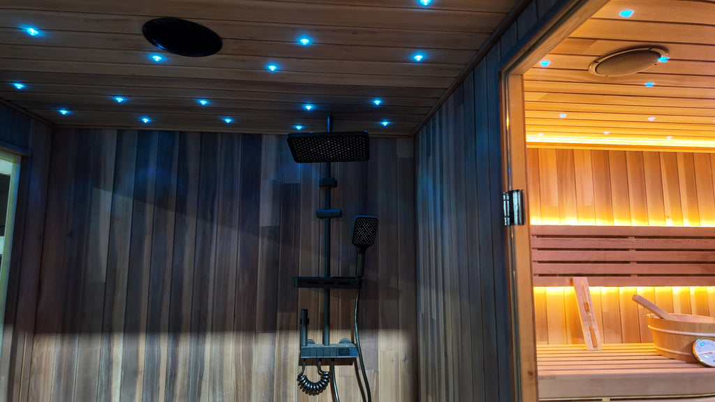 Large Capacity Wooden Sauna With Shower, Electric Dry Steam Heater, Custom Dimensions For Home Commercial Use