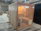 Modern electric solid - wood steam sauna for 4 - 5 people in an outdoor villa style. It has an electric furnace heating function and is suitable for use in gyms and for leisure purposes.