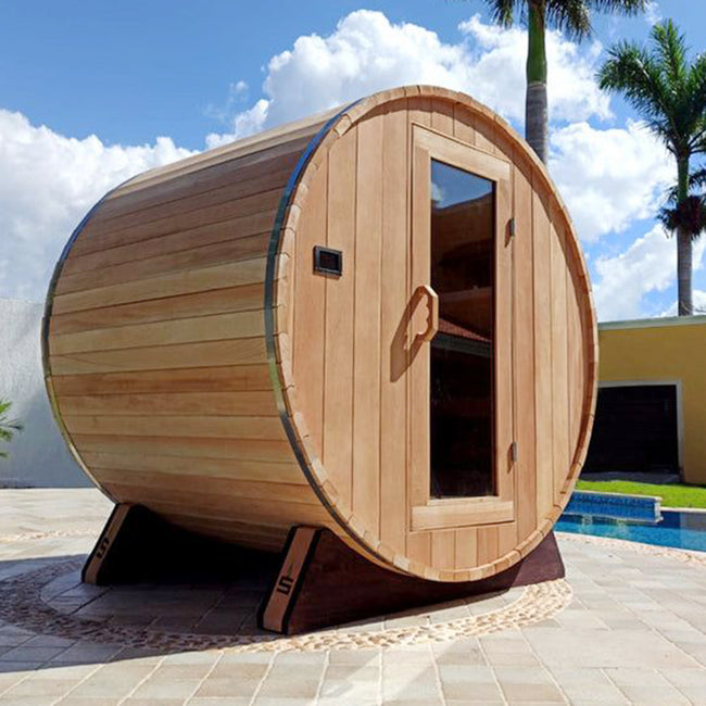 4 - 6 - person modern - designed outdoor sauna room, barrel - shaped traditional Finnish cedar solid - wood steam sauna room for home use Hover Image