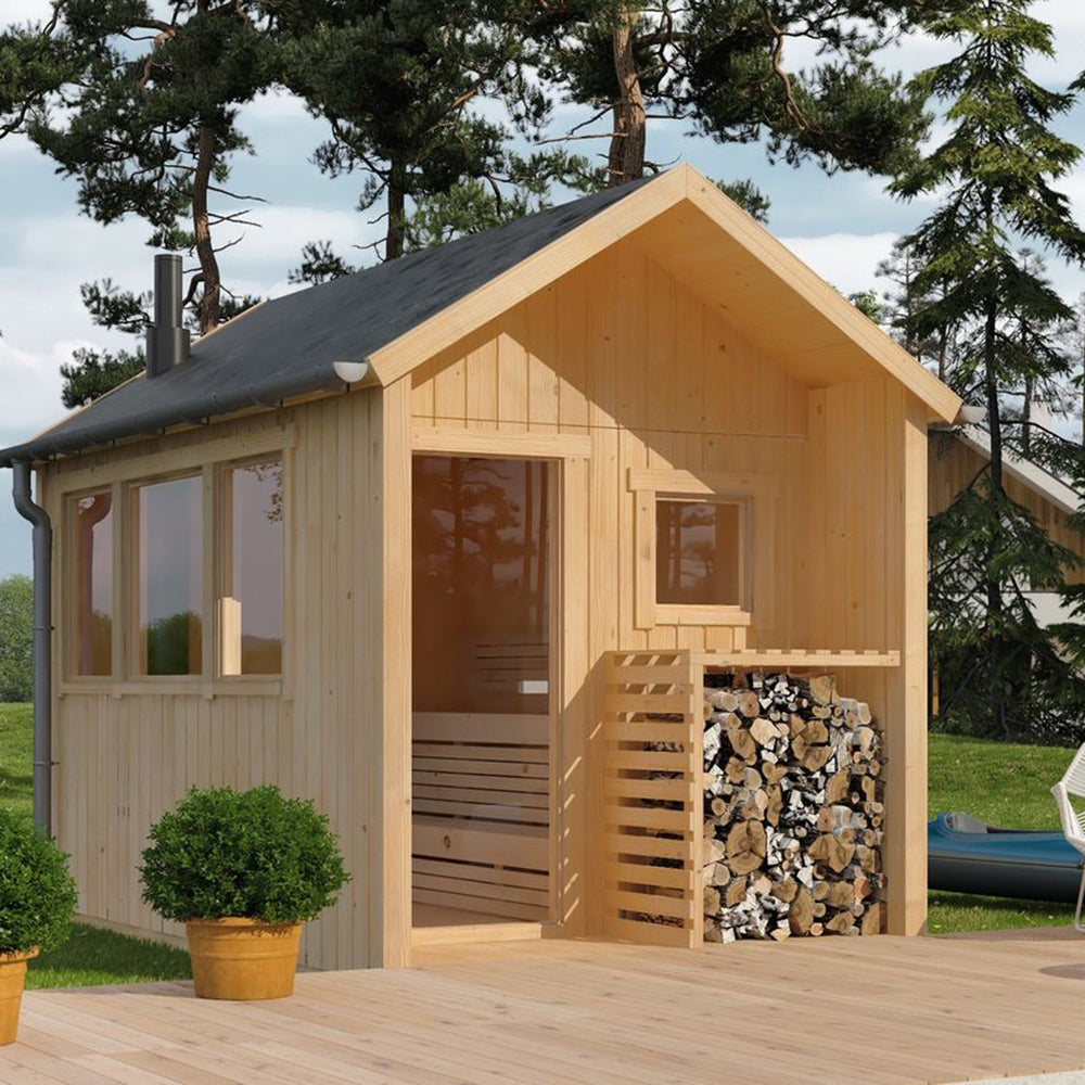 Custom - made pointed - roof redwood electric sauna. It is environmentally friendly and easy to operate, suitable for hotels and villas.