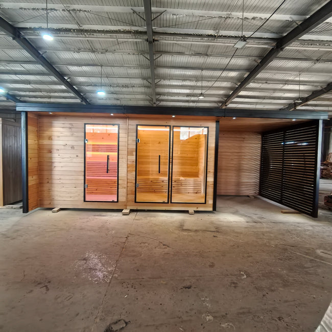 Professional manufacturers produce new - type outdoor saunas. These saunas are made of fir, suitable for multiple - person use. They are traditional saunas and large - scale home - use saunas. Main Image