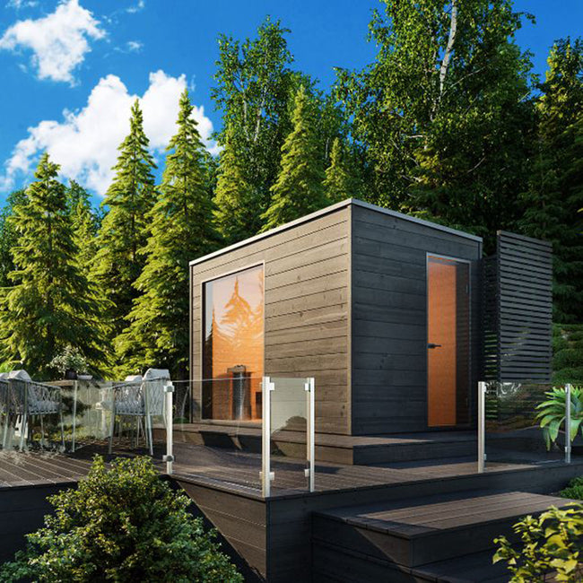 A comfortable outdoor cube - shaped sauna room for 1 - 2 people. It is a solid - wood sauna room with a wet - steam function. Hover Image