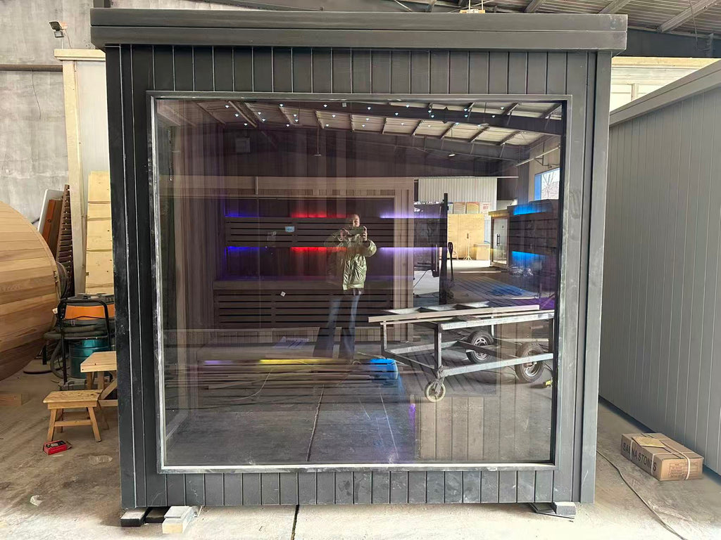 Black Rectangular Wooden Electric Sauna, Light Luxury Villa Home Use, Custom Non-Standard Dimensions