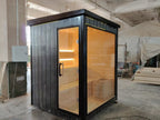 Custom - made square - shaped modern outdoor solid - wood water - cooled and electric - furnace - heated sauna for villa spas