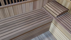Custom - made pointed - roof far - infrared light - wave sauna room with a built - in independent shower area. It is a sweat - steaming house suitable for both indoor and courtyard use, and the style and size can be customized as required.
