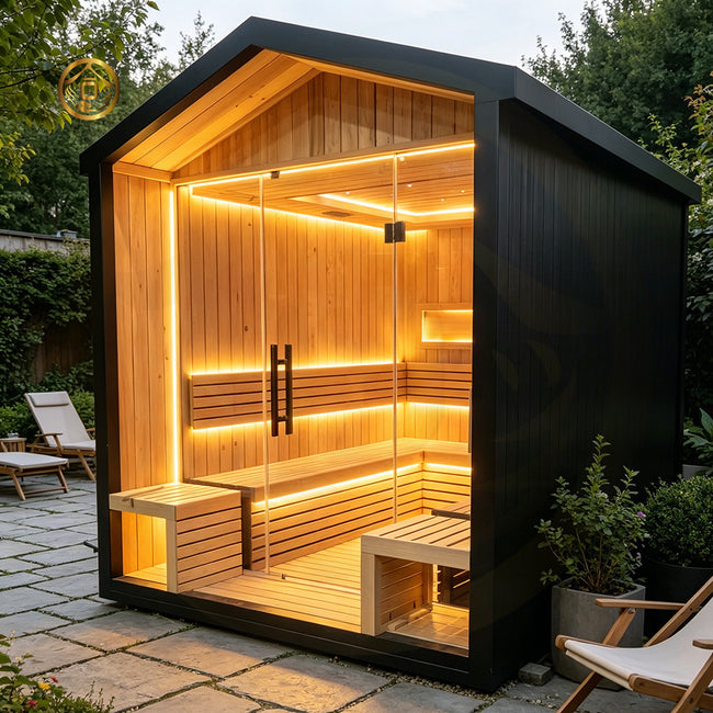 The Best Sauna for 4 - 6 People: Outdoor Triangular - peaked Modern - style Dry - steam Family Sauna Hover Image