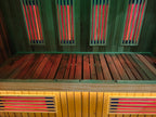 Outdoor traditional sauna - made of Canadian red cedar, hemlock, and pine. It is a large - sized square - shaped sauna that can accommodate 4 people.