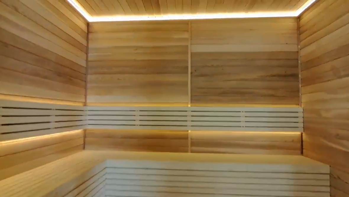 Square Wooden Sauna With Sun & Rain Eaves, Electric Thermostatic Heater, Custom Size For Homestay Outdoor