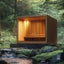 Custom - designed square - shaped modern solid - wood outdoor sauna room. It comes with a computer control panel and has a capacity for 4 people.