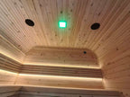 Custom - made high - end hand - crafted traditional outdoor cube - shaped sauna made of Chinese fir (accommodating 4 - 6 people), equipped with an electric sauna heater and a glass door.