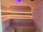 Custom - made high - end hand - crafted traditional outdoor cube - shaped sauna made of Chinese fir (accommodating 4 - 6 people), equipped with an electric sauna heater and a glass door.