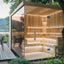 Custom - made square modern solid - wood outdoor sauna room with a computer control panel and a capacity for 4 people