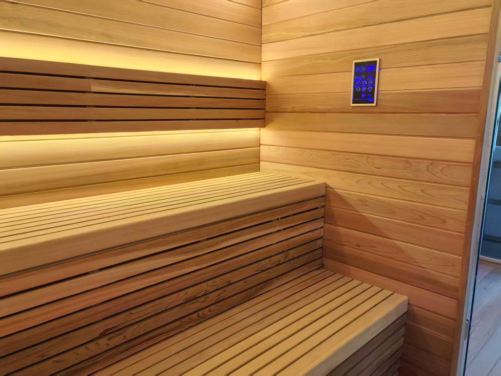 Large - scale outdoor traditional wooden sauna. A custom - made dry - heat garden sauna for 4 - 8 people, suitable for hotel spas.