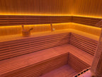 Luxurious square - shaped modern villa sauna made of solid red - cedar wood. It features a custom - designed layout, offers an outdoor panoramic view, and the dry - steam function can be customized.