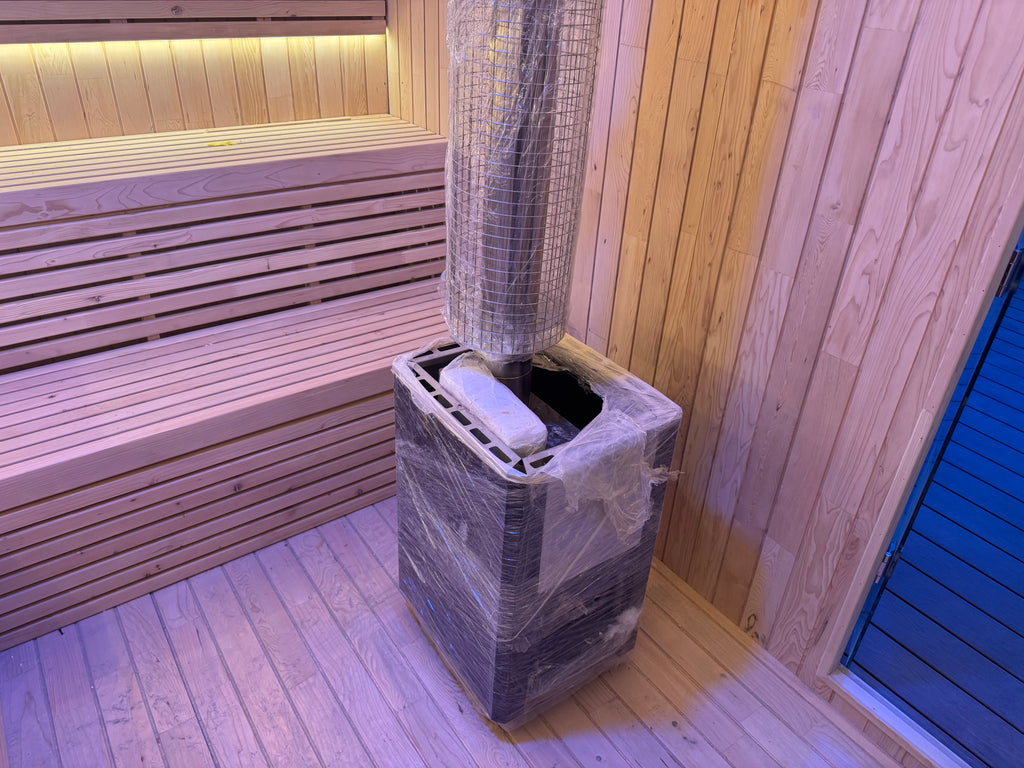 Luxurious square - shaped modern villa sauna made of solid red - cedar wood. It features a custom - designed layout, offers an outdoor panoramic view, and the dry - steam function can be customized.