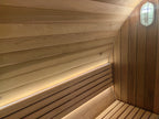 4 - 6 - person modern - designed outdoor sauna. It's a barrel - shaped traditional Finnish solid - cedar - wood steam sauna for home use.