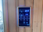 Custom - made newly - designed square cube - shaped outdoor sauna made of Canadian red cedar, equipped with infrared heating