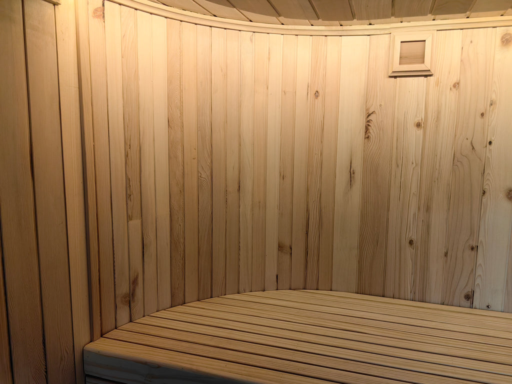 Modern electric solid - wood steam sauna for 4 - 5 people in an outdoor villa style. It has an electric furnace heating function and is suitable for use in gyms and for leisure purposes.