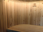 Modern electric solid - wood steam sauna for 4 - 5 people in an outdoor villa style. It has an electric furnace heating function and is suitable for use in gyms and for leisure purposes.