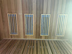 Outdoor traditional sauna - made of Canadian red cedar, hemlock, and pine. It is a large - sized square - shaped sauna that can accommodate 4 people.
