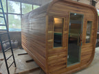 A stylish outdoor sauna cube with a wet - steam function, a computer control panel, made of western red cedar, suitable for 4 - 5 people.