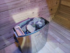 A stylish outdoor sauna cube with a wet - steam function, a computer control panel, made of western red cedar, suitable for 4 - 5 people.