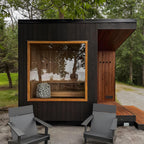 Outdoor luxury bathroom with a combination of shower and sauna, and a separate sauna room that can be equipped with a wood - burning stove.