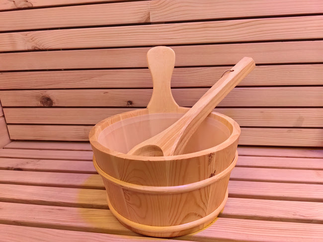 Solid - wood outdoor hot tub with a sauna room and a steam - barrel shower, suitable for family use Main Image