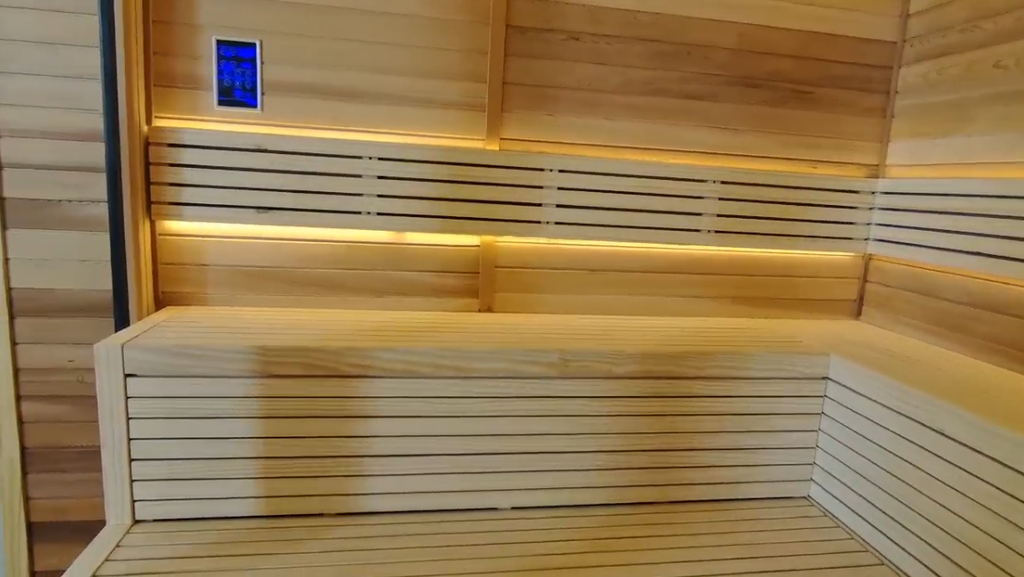 Square Wooden Sauna With Sun & Rain Eaves, Electric Thermostatic Heater, Custom Size For Homestay Outdoor