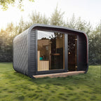 Durable cube - shaped sauna room with light box, outdoor wooden square sauna room with LED lighting, suitable for home spas.