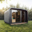 Durable cube - shaped sauna room with light box, outdoor wooden square sauna room with LED lighting, suitable for home spas.
