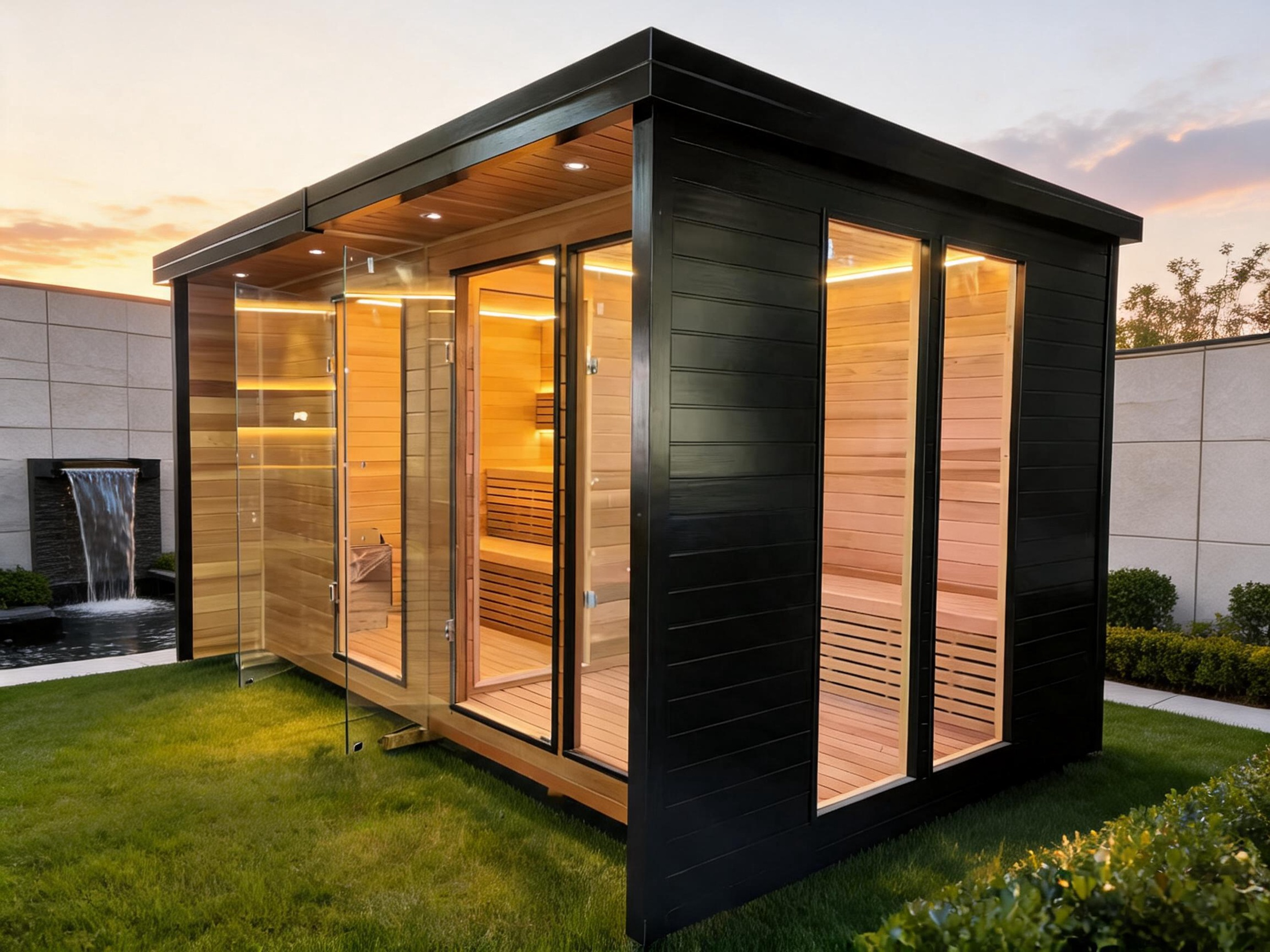 Large - scale outdoor traditional wooden sauna. A custom - made dry - heat garden sauna for 4 - 8 people, suitable for hotel spas.