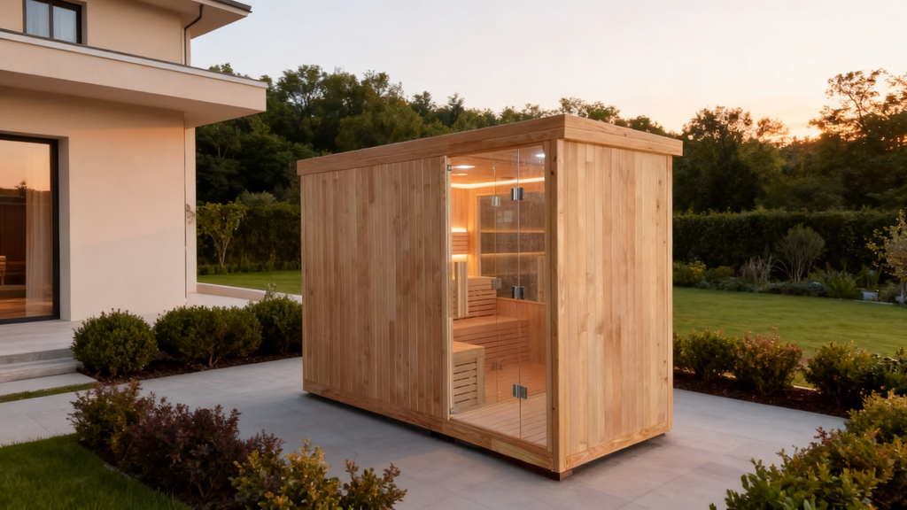 Multi - room irregularly shaped sauna. It features electric - furnace constant - temperature heating and can be custom - made in solid wood for both home courtyard and commercial use as an integrated unit.