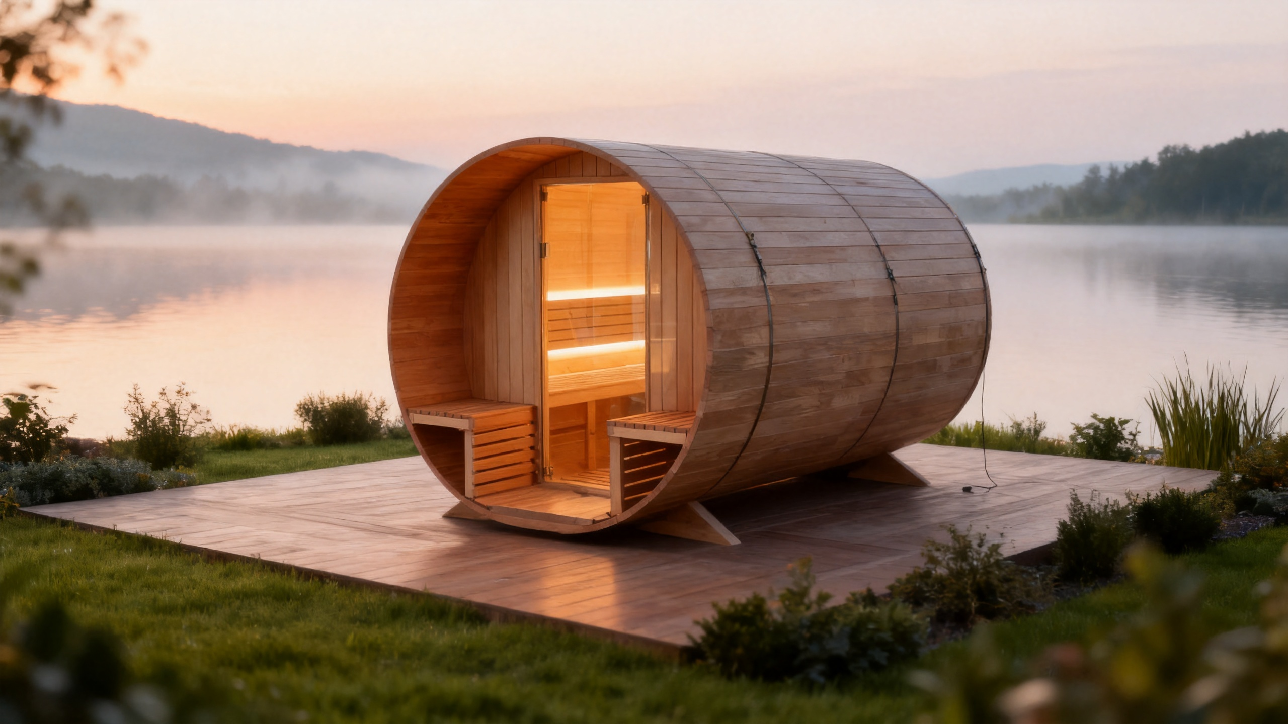 Wooden Barrel Sauna Electric Constant Temp Heat, Outdoor Courtyard Home Dry Steam Barrel Sauna, 1/2 Person Custom Size Available