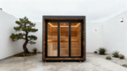Square Wooden Sauna With Sun & Rain Eaves, Electric Thermostatic Heater, Custom Size For Homestay Outdoor