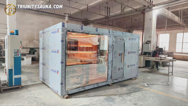 Outdoor cube - shaped sauna - shower combination. It can accommodate 4 - 6 people, is equipped with an electric furnace and a sauna room. It's a red - cedar dry sauna, suitable for backyard spas. Hover Image