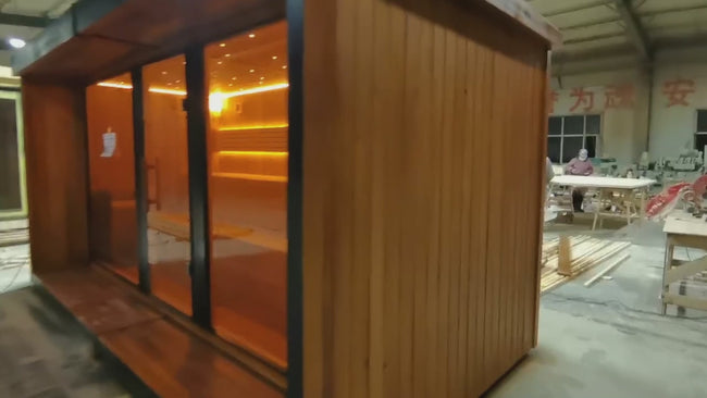 Custom - made large - scale luxury sauna for 4 - 6 people. Crafted from Canadian red cedar solid wood, designed for villas and electrically heated. Hover Image